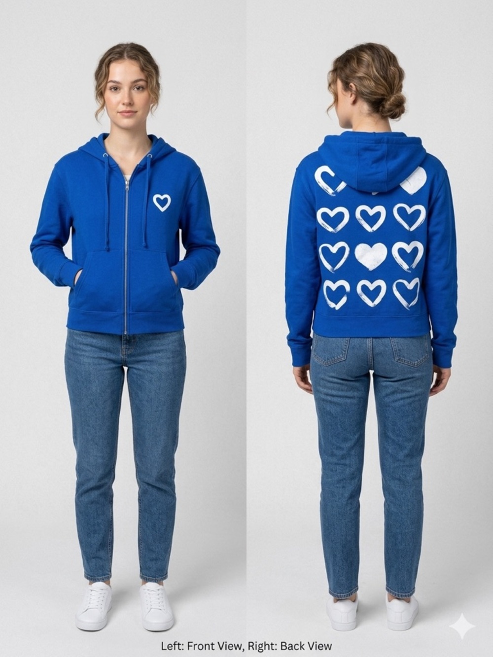 Roller Rabbit cobalt blue zip hoodie with white hearts XXS